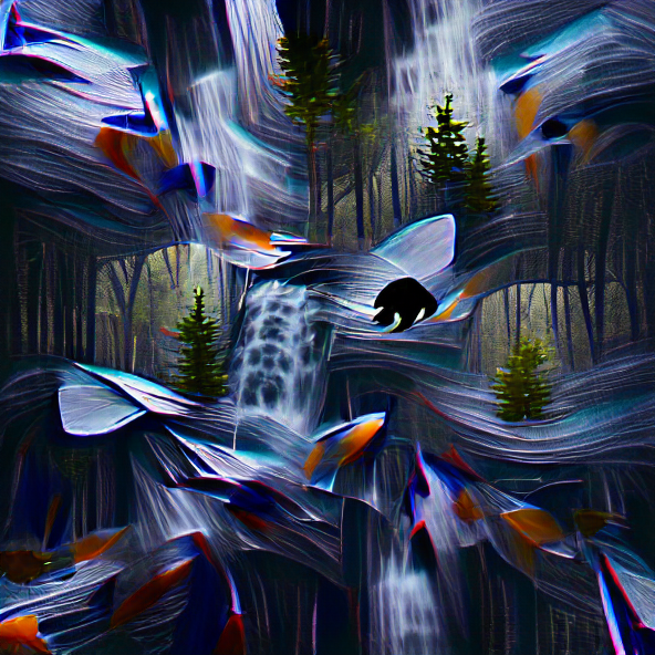 flying fish in a dark forest