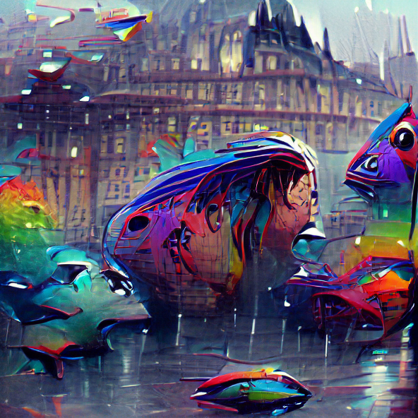 rainbow fish in raining paris